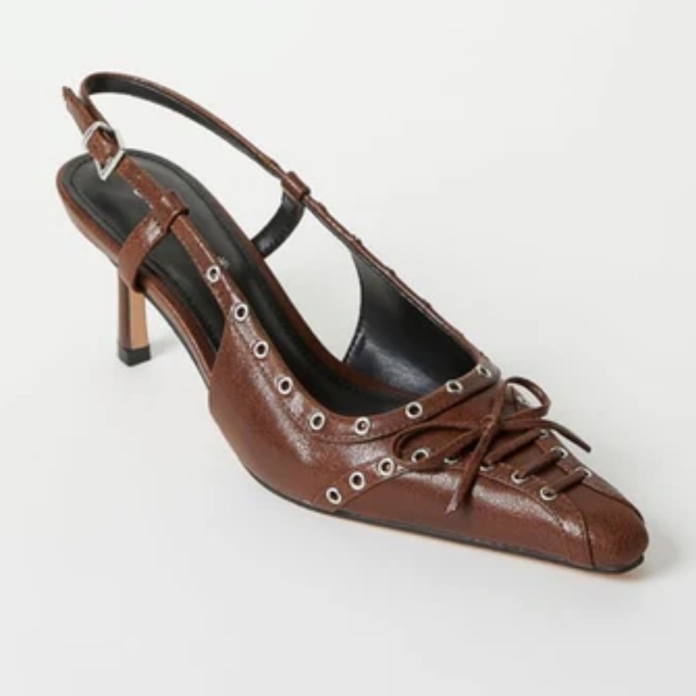 Shoe Dazzle Brown Lace-Up Slingback Heels